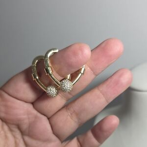 14k Gold Plated Pave Ball Hoop Earrings - Women Jewelry